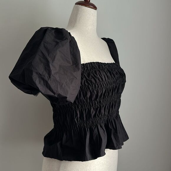 ASTR The Label Revolve Savina Ruched Bubble Sleeve Top in Black Size Small - Picture 4 of 9